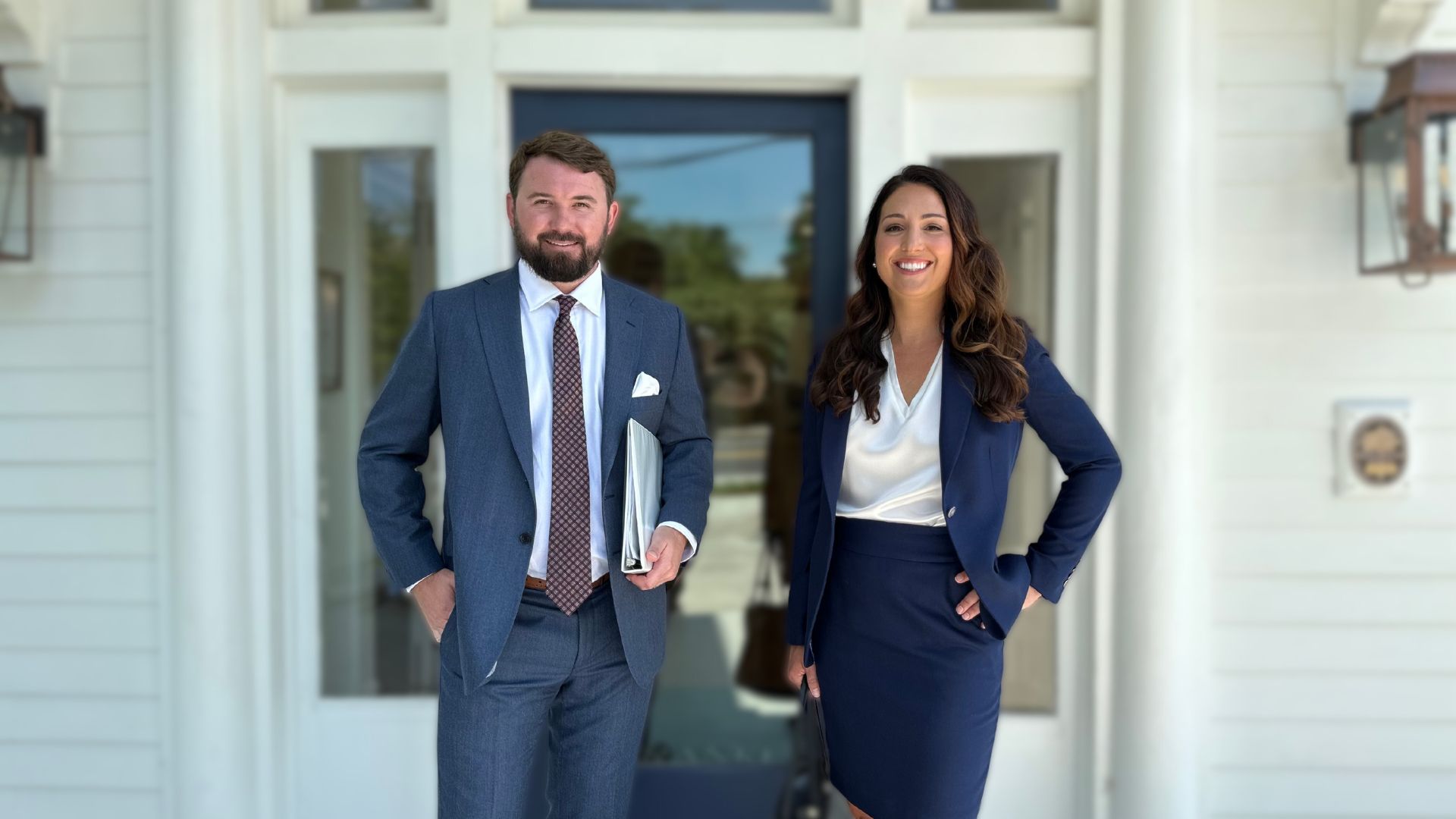 Beau and Sarah in front of the Franklin office